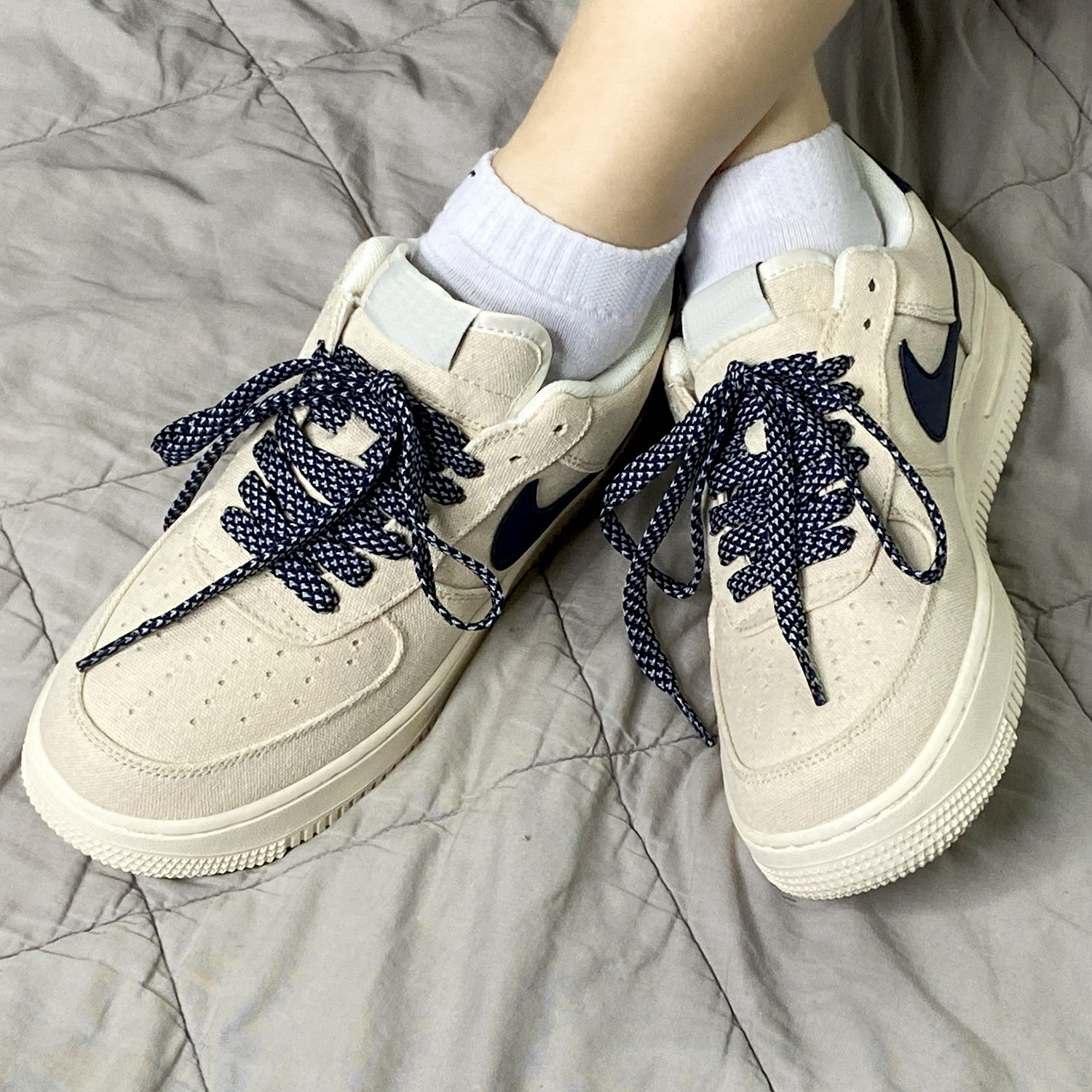 Nike Air Force 1 Beige - Deep Blue - Teemosneaker